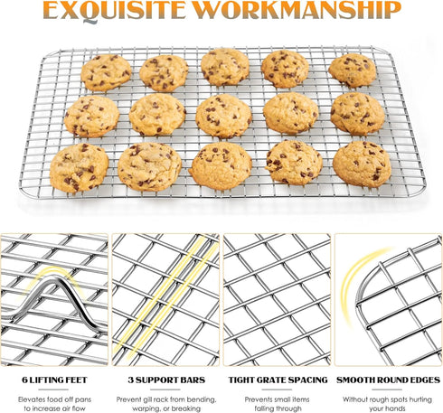 Cooling Rack Set of 2, E-far 1/2 Sheet Baking Racks, Stainless Steel for Oven Cooking and Roasting