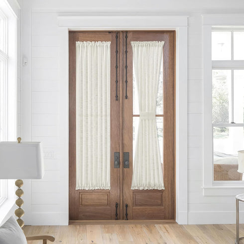 FMFUNCTEX Side Light Linen Texture Semi Sheer Narrow French Door Panels - 24 Inch x 72 Inch, 2 Panels