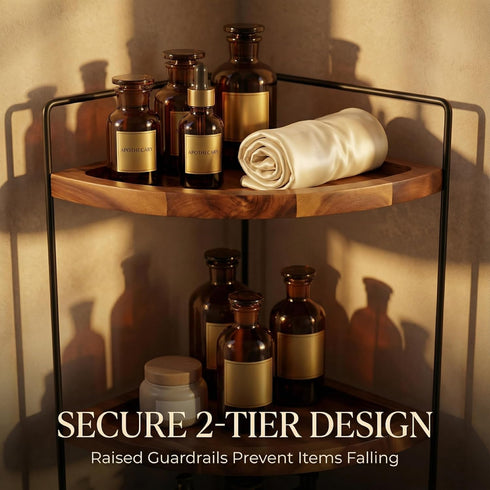 Counter 13.2x9.9 inch, 2 Countertop, Demigo Bathroom Corner Organizer Tier Acacia Wood Organizer Corner Storage Shelf