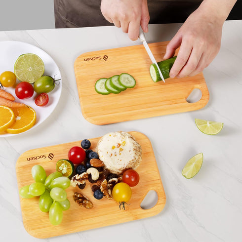 2 Pack 8.6" 6" Set Small Bamboo Wood Cutting Board for Kitchen x Mini Wooden Charcuterie Boards Lightweight Chopping