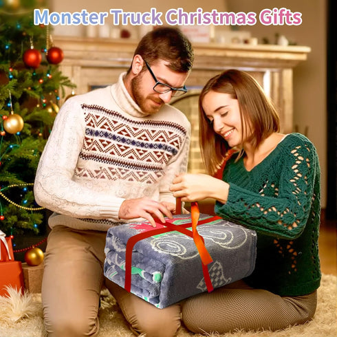 COMFAR 3-12, 40"x 50" Glow in The Dark Monster Truck Blanket for Boys/Girls/Kids/Toddler/Baby, Monster Truck Toys