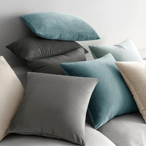 MIULEE 24x24 Inch Velvet Pillow Covers, Set of 2 Cream White Decorative Pillows for King Bed
