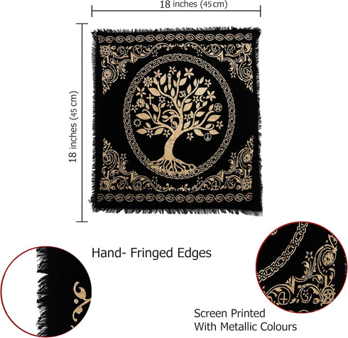 Indian Consigners Altar Cloth, 18" Square Celtic Tree of Life Wica Spread Decor for Tarot Witchery