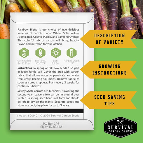 (2 Packs) Rainbow Carrot Seeds for Planting Colorful Heirloom Blend Including Purple, Yellow & Orange Carrots