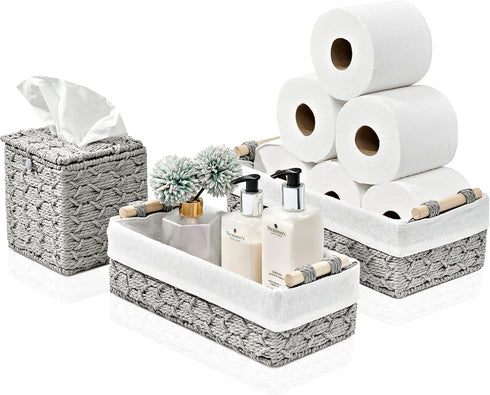 Sorbus Paper Rope Bathroom Baskets & Tissue Holder Set - Decorative Wicker
