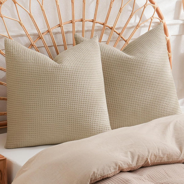 PHF 100% Cotton Waffle Weave Euro Shams - 26" x 26", No Filling, 2 Pack Elegant Home Decorative Pillow Covers