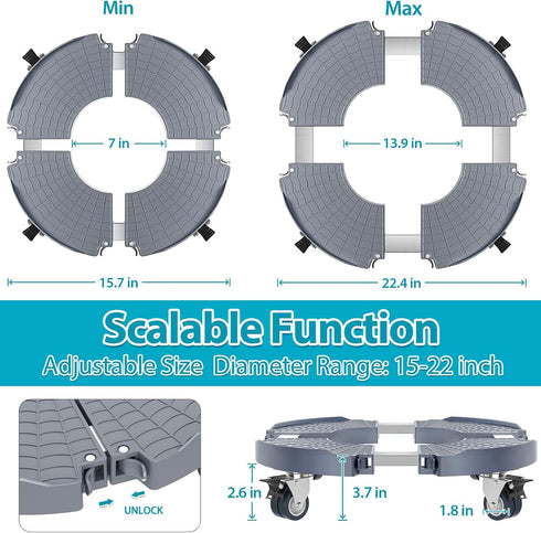 15-22 Inch 440 LBS, 1 Pack VANCASTLE Plant Caddy Plant Stand with Wheels, Heavy Duty Plant Roller Base AdjustablePalnt