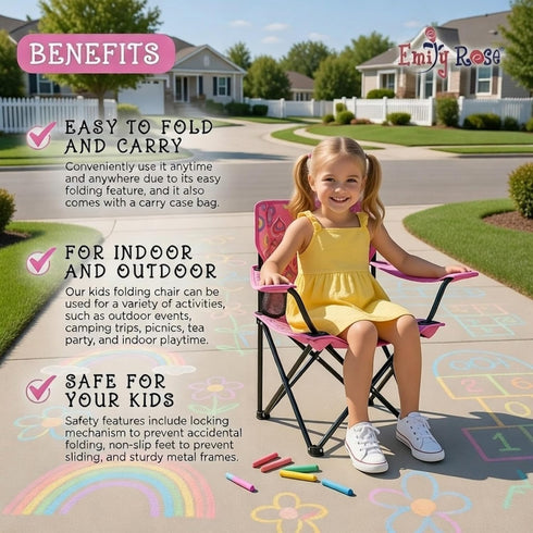 27 Emily Rose Kids Folding Beach Camp Chair with Cup Holder, Safety Lock & Matching Carry Case (Playful Hearts) Toddler