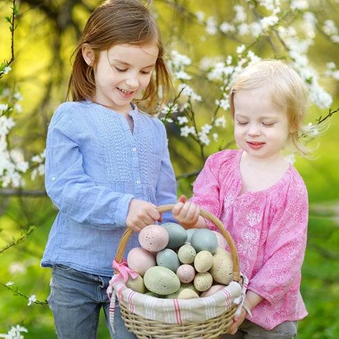 36 SiliFine Pcs Easter Speckled Eggs Plastic Speckled Eggs Bowl and Vase Filler Faux Chicken Eggs for DIY Spring