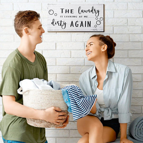 2 Pieces Laundry Room Decor Sign, Rustic Farmhouse Bathroom Wall Decor, Funny Laundry Signs (12 x 6 Inch)