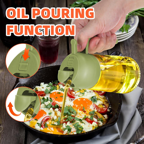 16oz Oil Dispenser Bottle, 2 in 1 Olive Oil Dispenser and Sprayer for Kitchen, Cooking, Salad, Barbecue Green