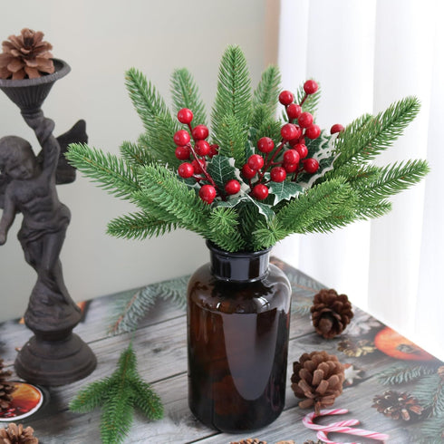 30pcs Artificial Pine Branches Green Plants for DIY Garland Wreath Christmas Home Garden Decor