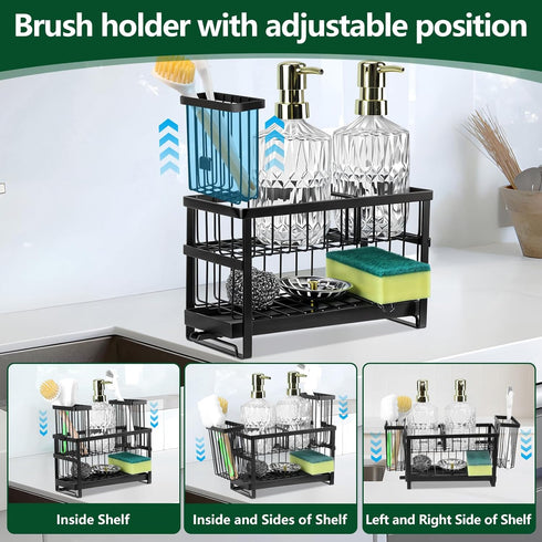 2 Set Sponge Holder for Kitchen Sink Organizer Caddy, Tier Dish Brush Scrubber Holder, Stainless Steel Sink Box Utensil