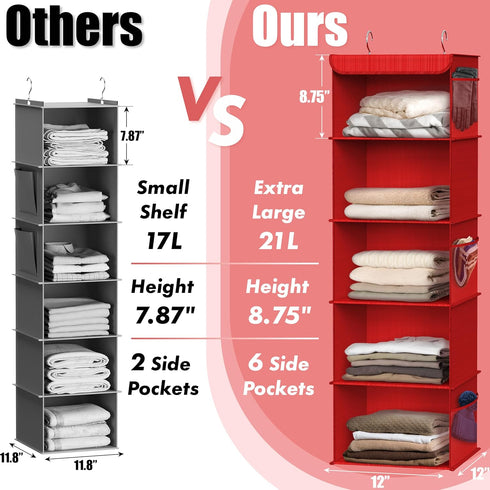 5 Closet Simple Houseware Shelf Hanging Organizer, Red