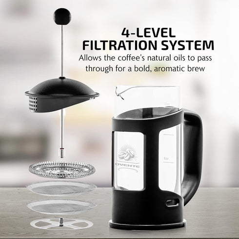 OVENTE French Press Coffee Maker, 12 Ounce with Heat Resistant Borosilicate Glass & Stainless Steel Filtration, Black