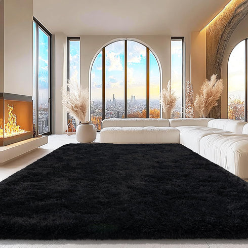 AAFKK 6x9 Black Area Rugs for Living Room, Fluffy Shaggy Rug Soft Carpets, Rugs for Bedroom Nursery Kids Room Dorm Home