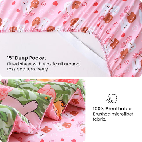 Sets 6 Set Set Mooreeke Twin Size Comforter for Girls Kids, Pieces Bed in a Bag Garden Cute Rabbit Floral Bedding