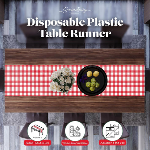 12 Pack 14 108 Inch. Red Gingham Checkered Premium Disposable Plastic Table Runner x Table Runner for Dinner Parties