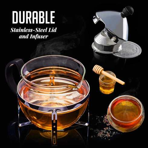 OVENTE Glass Teapot with Removable Stainless-Steel Infuser, 17oz Borosilicate Glass Tea Maker for Everyday Use