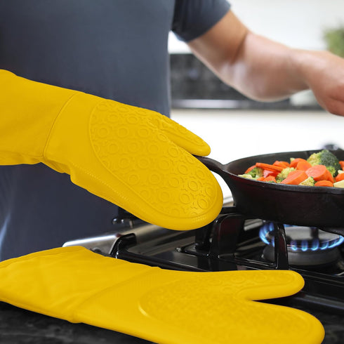 BPA-Free Soft Silicone Oven Mitts, Ultra Heat Resistant with Thick Cotton Liner, Long Slip Resistant Pot Holders