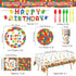 177 25 LINHAXM Pcs Building Block Birthday Party Supplies, Colorful Plates, Napkins, Cups, Tablecloth, Banner for Boys