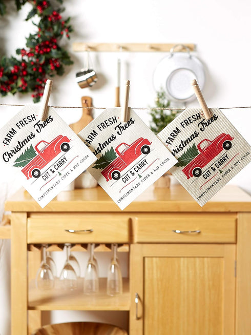DII Swedish Dishcloths for Kitchen & Cleaning - Reusable, Machine Washable, Biodegradable, 3 Piece Christmas Truck