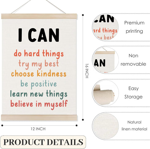 Koesus 12x16 Inch Set 3, Inspirational Classroom Wall Art Poster Hanger Frame of Positive Affirmations for Kids