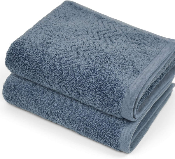 Cleanbear 100% Cotton Hand Towels, Highly Absorbent, Set of 2, Blue-Grey, 13 x 28 Inches