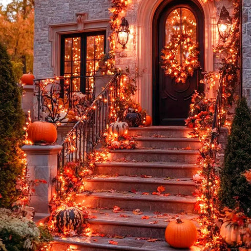 mimigogo Wire,13ft 50 Bulb Orange Halloween Tree Lights with Green Incandescent Waterproof Fairy LightsPlug in Mini