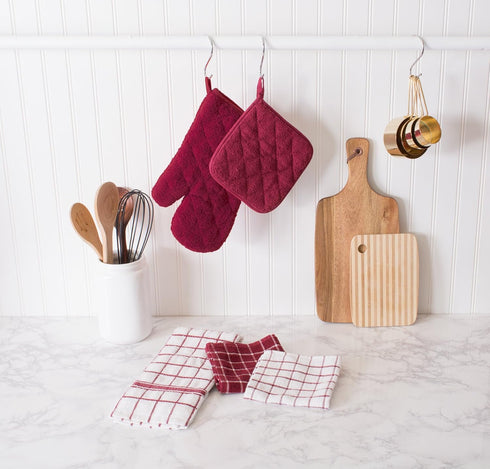 DII Basic Terry Collection Quilted Potholder, 100% Cotton, Wine, 3 Piece