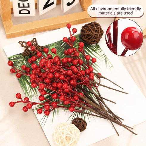 50pack NBGV Christmas Tree Decorations Artificial Berry Stems Red Berry Picks for Xmas Winter Party Holiday Flower