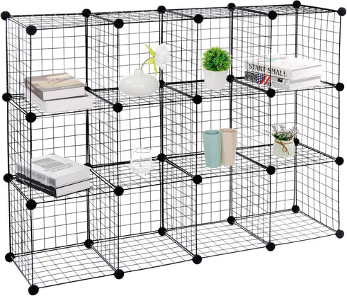 12 Closet SUPER DEAL Metal Wire Cube Storage Organizer, Cubes DIY Modular Cabinet Bookcase Bookshelf Shoe Rack