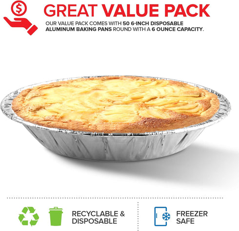 Stock Your Home 6 Inch Aluminum Foil Pie Pans (50 Count) - Disposable & Recyclable Mini Pie Pans - Foil Pie Tin for Bakeries, Cafes, Restaurants - Durable Mini Pie Pans For Baking, Fruit Tarts, Quiche by Stock Your Home