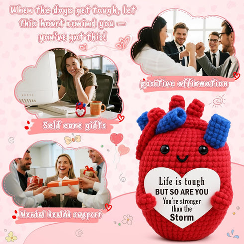 Mini Encouragement Gift for Women Men Emotional Cheer Up Support Handmade Crochet Heart for Coworkers Friends Teachers