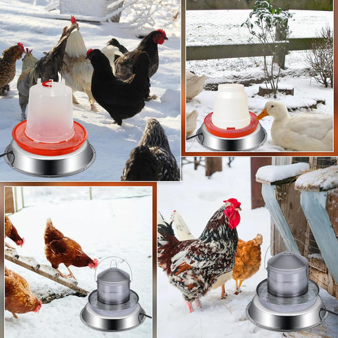12 Inch 5 Chicken Water Heater Base, Gallons Poultry Drinker Heater Base with Thermostat and Power Cord, Automatic