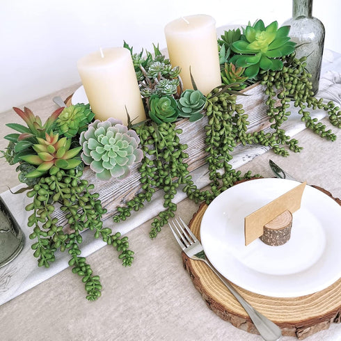 Supla 4 Pcs Artificial Hanging Succulents Faux Burro's Tail Picks for Indoor Outdoor Decor