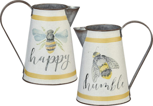 Primitives by Kathy Decorative Metal Pitcher, Medium, Happy Humble Design