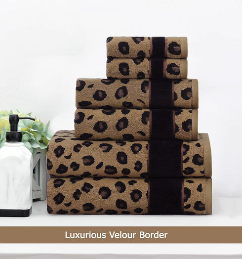 6 Set 100% 2 2 2 Set COTTON CRAFT Piece Towel - Animal Print Leopard Cheetah Africa Safari Cotton Jacquard Bath Towel