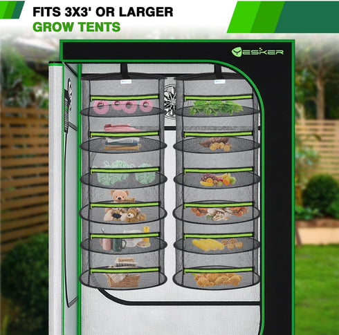 6 24" Closet 2 Yesker Layer Herb Drying Rack Hanging Mesh Net Foldable Plant Drying Racks w Green Zipper Pruning Shears