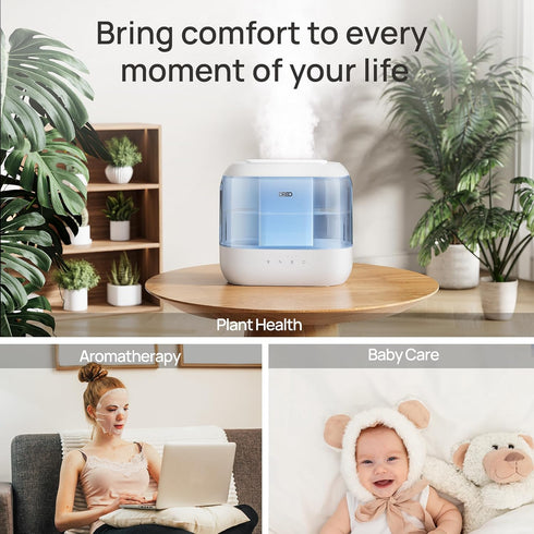 Dreo Humidifiers for Bedroom - Top Fill 4L Cool Mist Humidifier with Oil Diffuser and Nightlight, 32H Runtime
