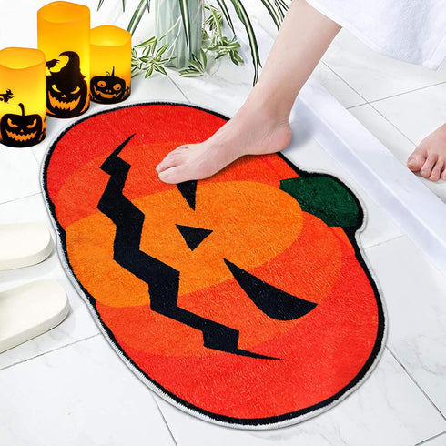 FANTPK Halloween Bathroom Rug, Fall Pumpkin Bath Mat Water Absorbent Non-Slip Washable for Shower Tub Microfiber