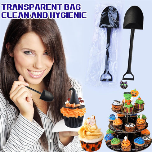 OaaXbbECco Novelty Mini Shovel Shape Spoons, Cute Disposable Plastic Dessert Spoons (50 Count)