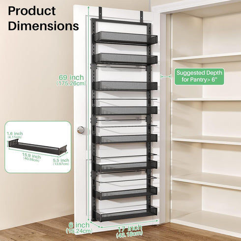 8 17" 6" 69" SNTD Tiers Over the Door Organizer - Height Adjustable Pantry Organizers and Storage with Dense Mesh