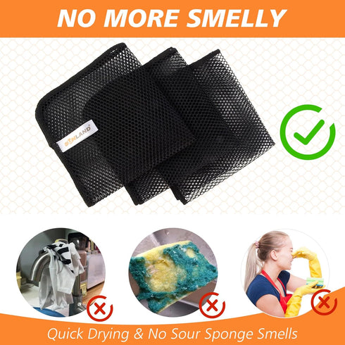 SUNLAND Mesh Dish Cloths for Washing Dishes, Fast Drying and Easy to Clean, 12 Pack (12Inch x 12Inch, Black)