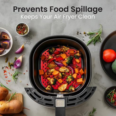 Reusable Air Fryer Liners 3 Pack, 7.5" Square Silicone for 3-5QT or Bigger, Easy to Clean Non-Stick Parchment