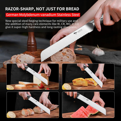 8 Inch, (8 inch) MAD SHARK Bread Knife Razor Sharp Blade from German Molybdenum-vanadium Steel, Professional Serrated