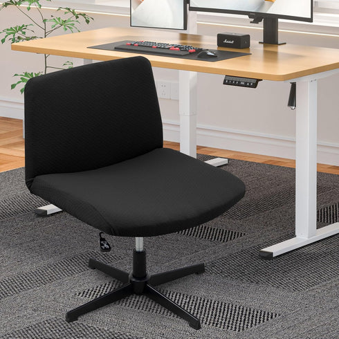 Armless Office Desk Chair Cover Stretch Waterproof Jacquard Wide Seat Mid Back Accent Chair Slipcover Criss Cross Chair