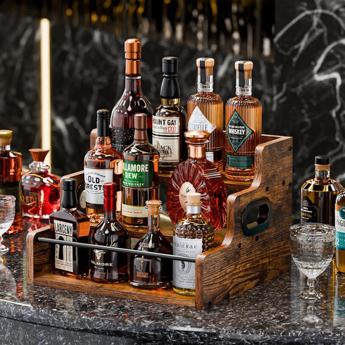 3 Countertop KLM Liquor Bottle Display Shelf, Coffee Syrup Rack Organizer, Step Liquor Wine Rack, mini bar,liquor