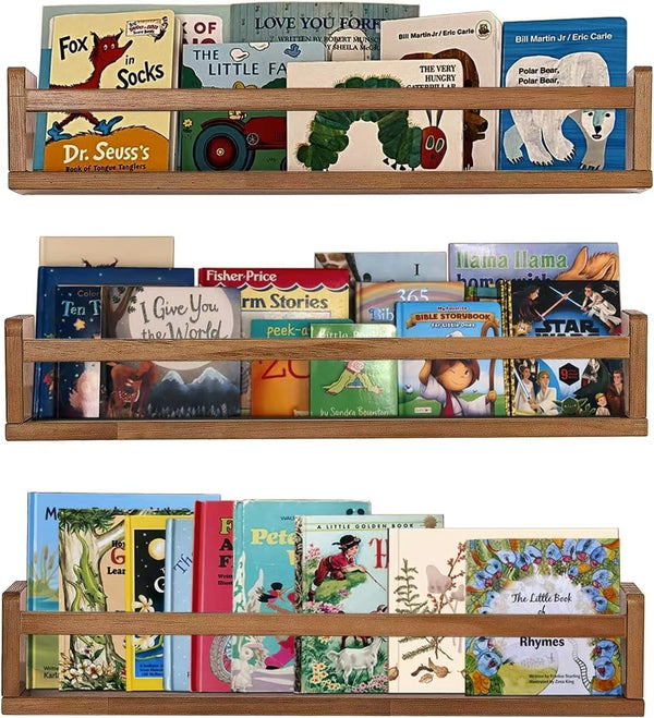 AZSKY Nursery Shelves Light Walnut Floating Book Shelf Organizer for Baby Nursery