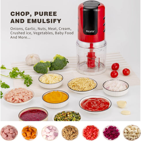 Mini Food Processor, 2 Cup Small Electric Chopper, 2 Speed for Vegetables, Meat, Fruits with 4 Stainless Steel Blades